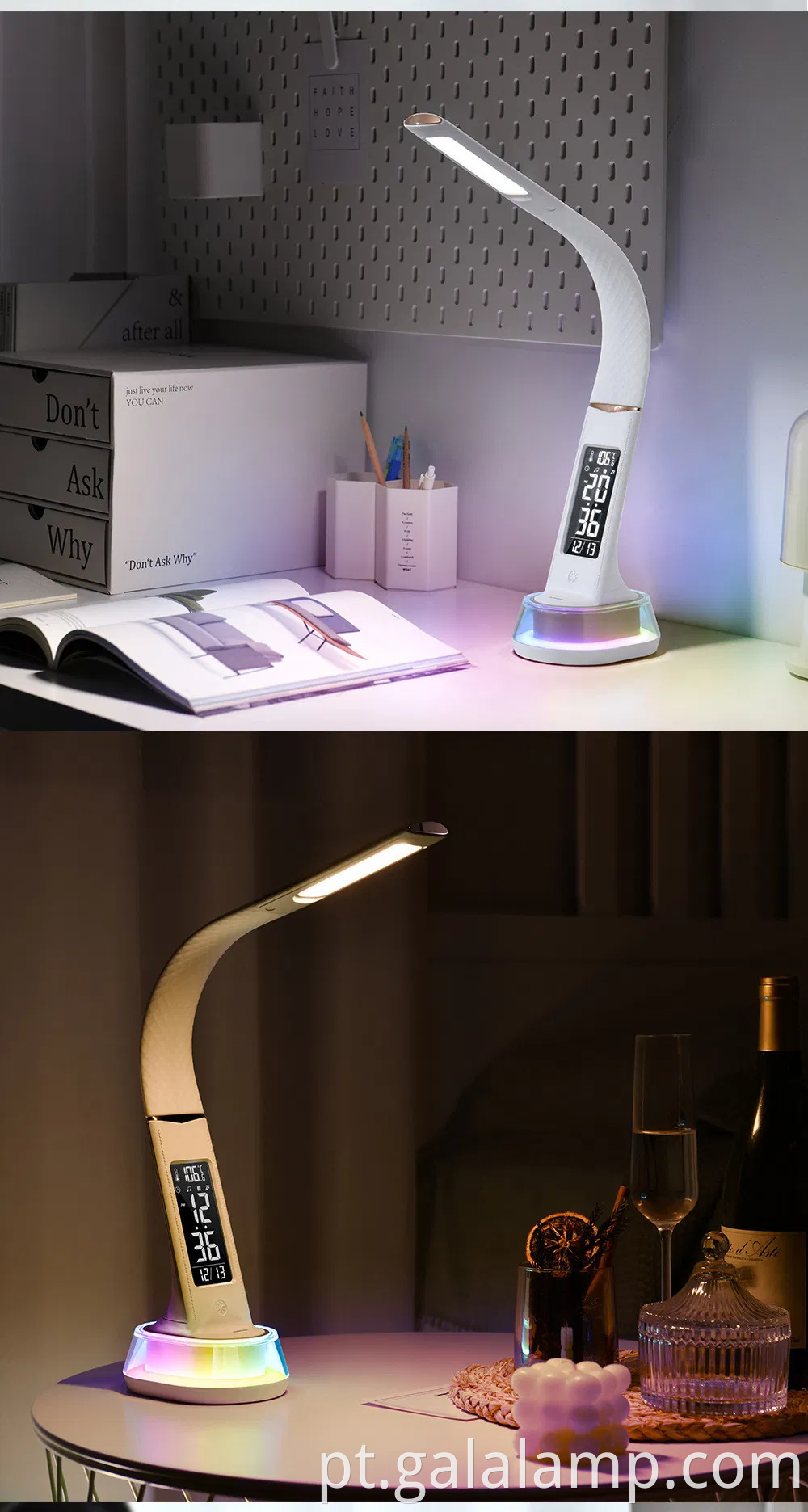 Lâmpada de mesa de despertador RGB vibrante para decoração de casa